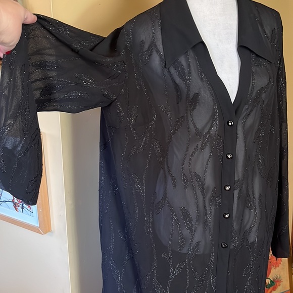 Vintage R&K Originals Women Size 18W Duster Dress Transparent Rhinestone Disco - Picture 3 of 16